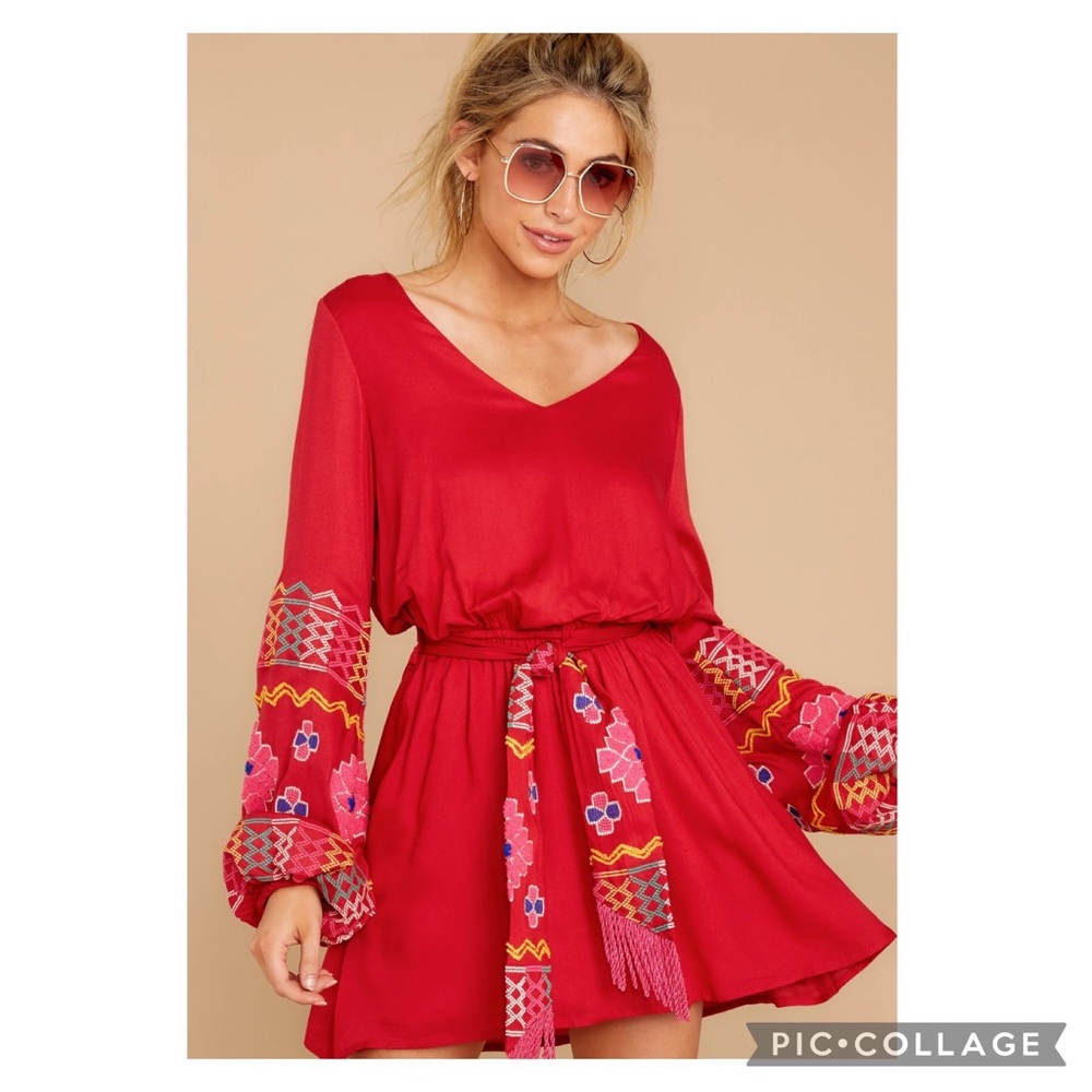 Judith March red Mexican embroidered dress